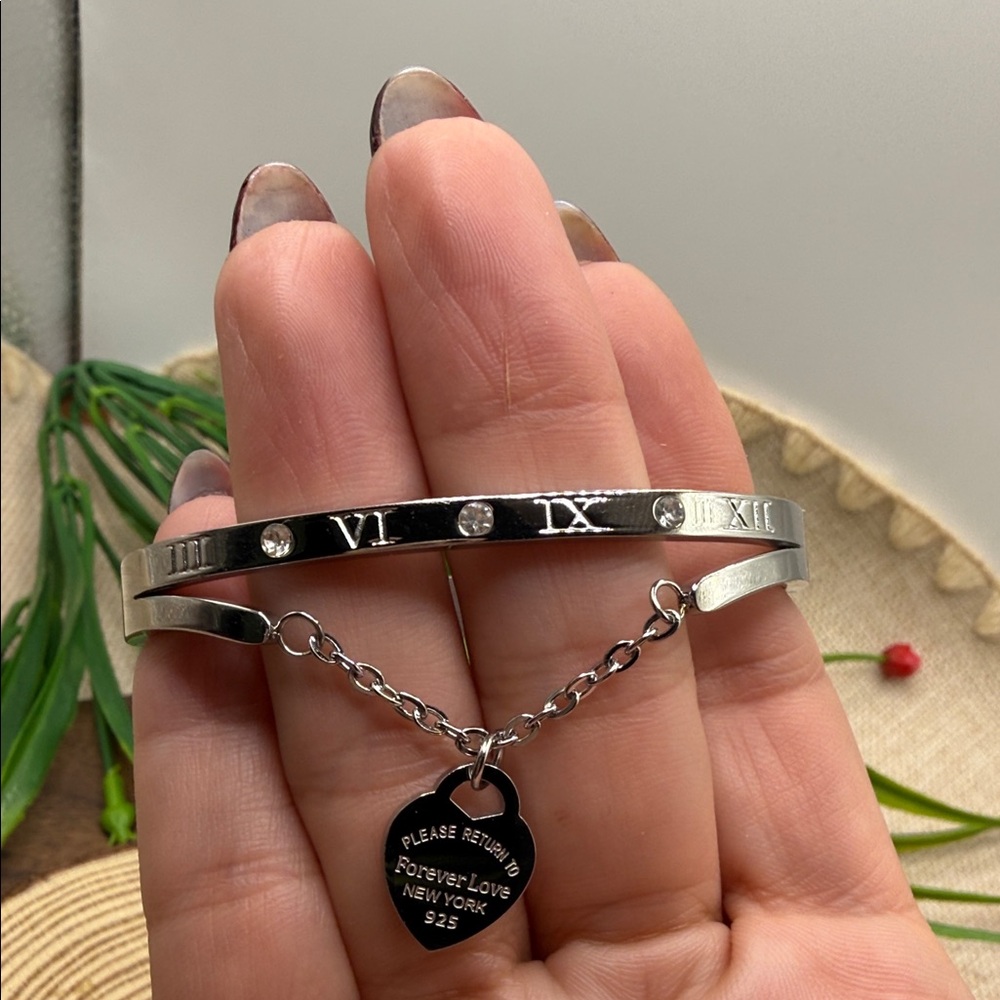 Forever love steel Silver Roman Numeral Bracelet steel 316L - Picture 3 of 4